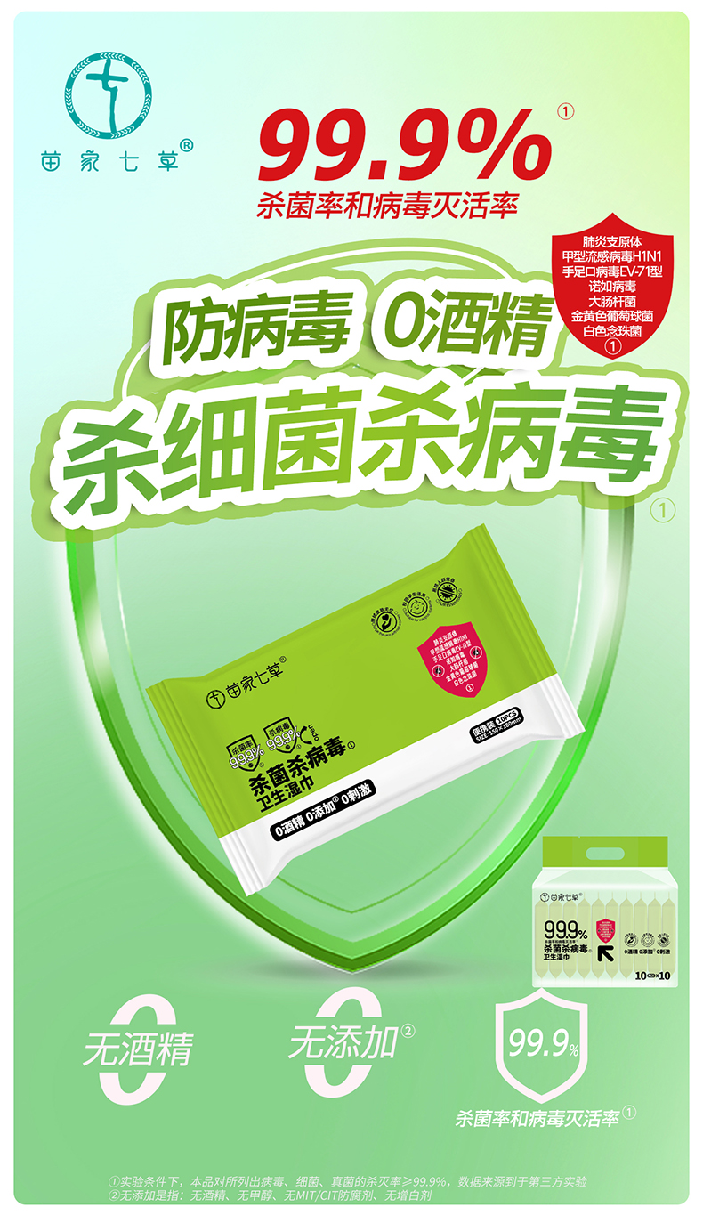 【苗七】消字号便携式消杀卫生湿巾 10片x10包 货号GM149