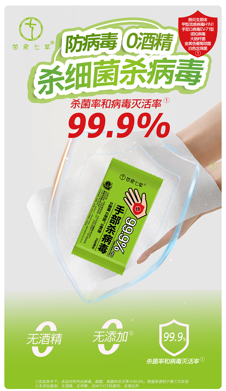 【苗七】消字号卫生湿巾(手病毒)1片/包*30包/盒 货号GM174