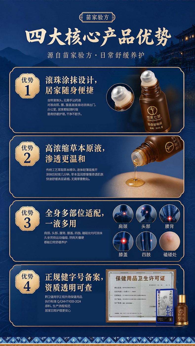 【苗家七草】筋骨舒痛液30ml/盒  黔卫健用字|外用保健用品|浓缩款